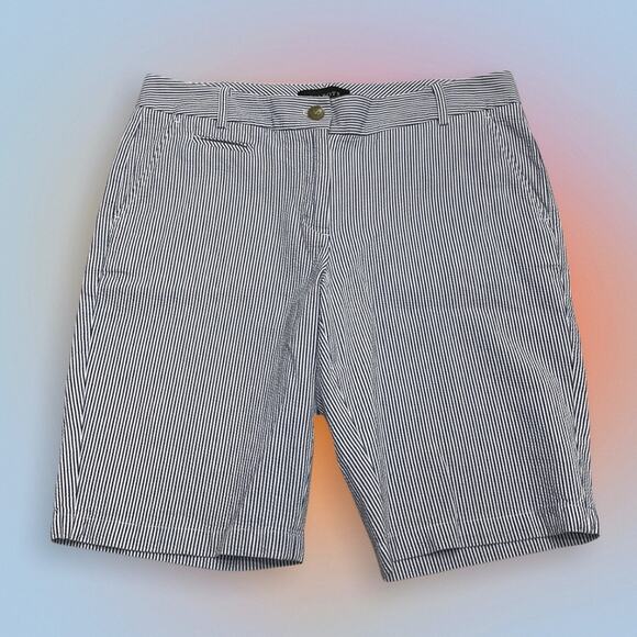 TALBOTS Women’s 6 Blue Stripe Cotton Shorts - Picture 1 of 3